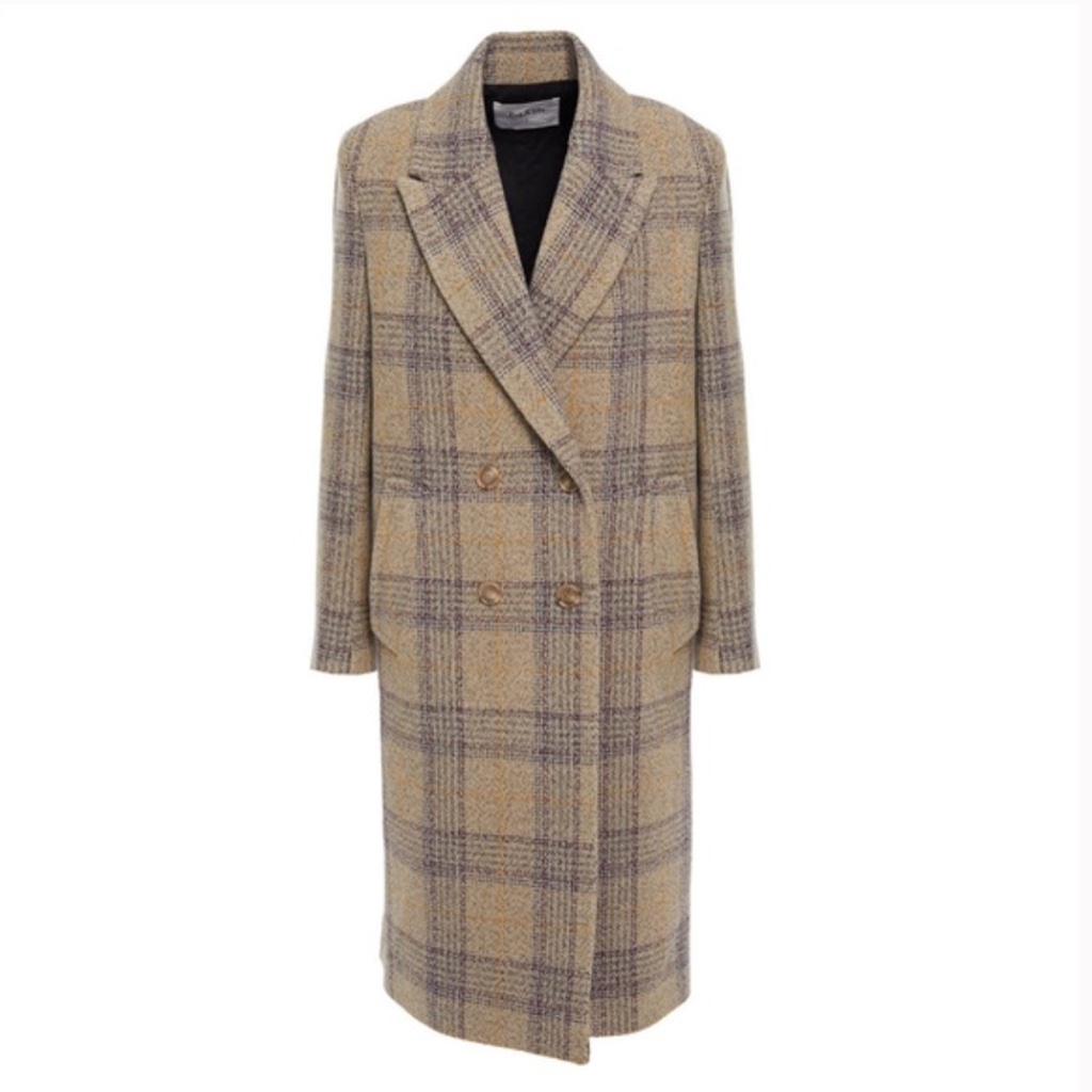 Ba&Sh Double-Breasted Checkered Wool-Tweed Coat